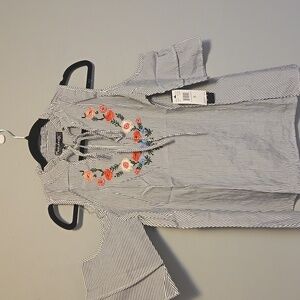 Striped Cold Shoulder Top with Floral Embroidery